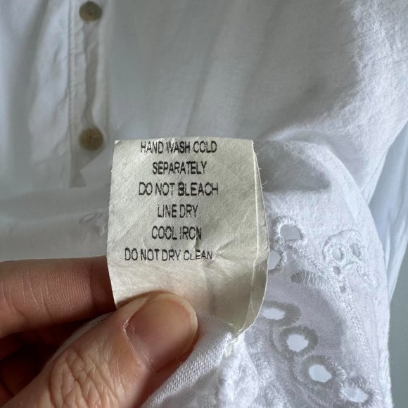 CÍVICO 51 White Long Sleeve Flared Eyelet‎ Cotton Boho Ladies Blouse, S - Picture 5 of 6